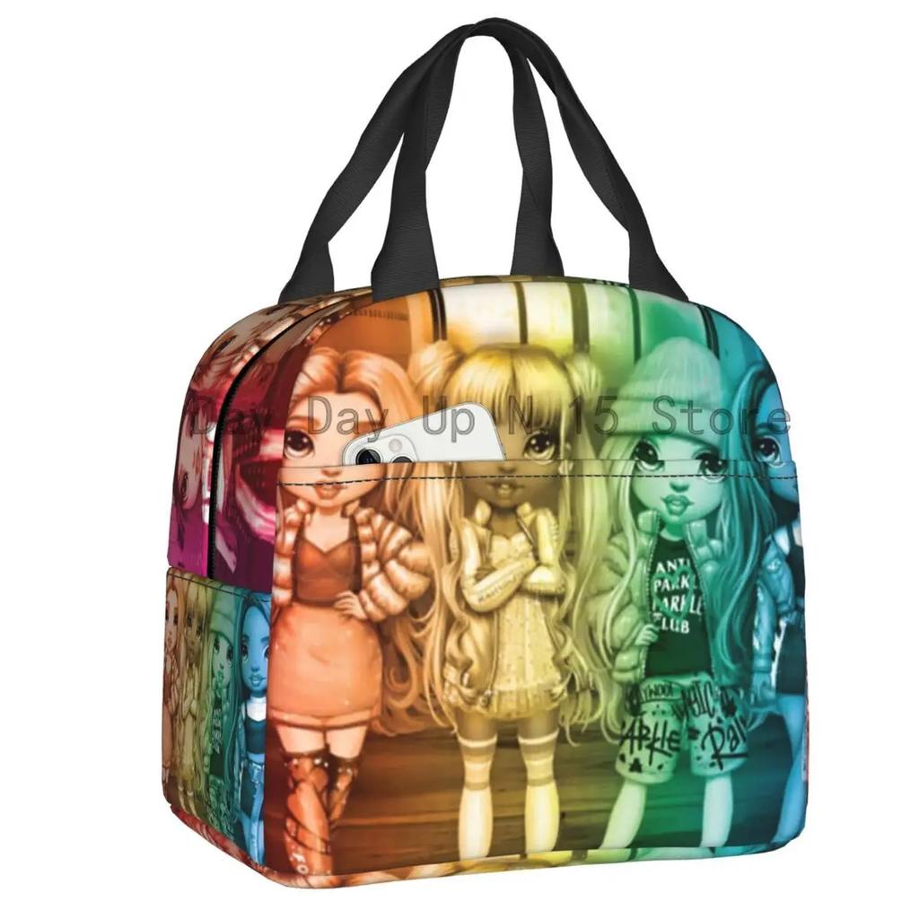 Rainbow High Insulated Lunch Bag for Outdoor Picnic Cartoon Anime Tv Portable Thermal Cooler Lunch Box Women Kids