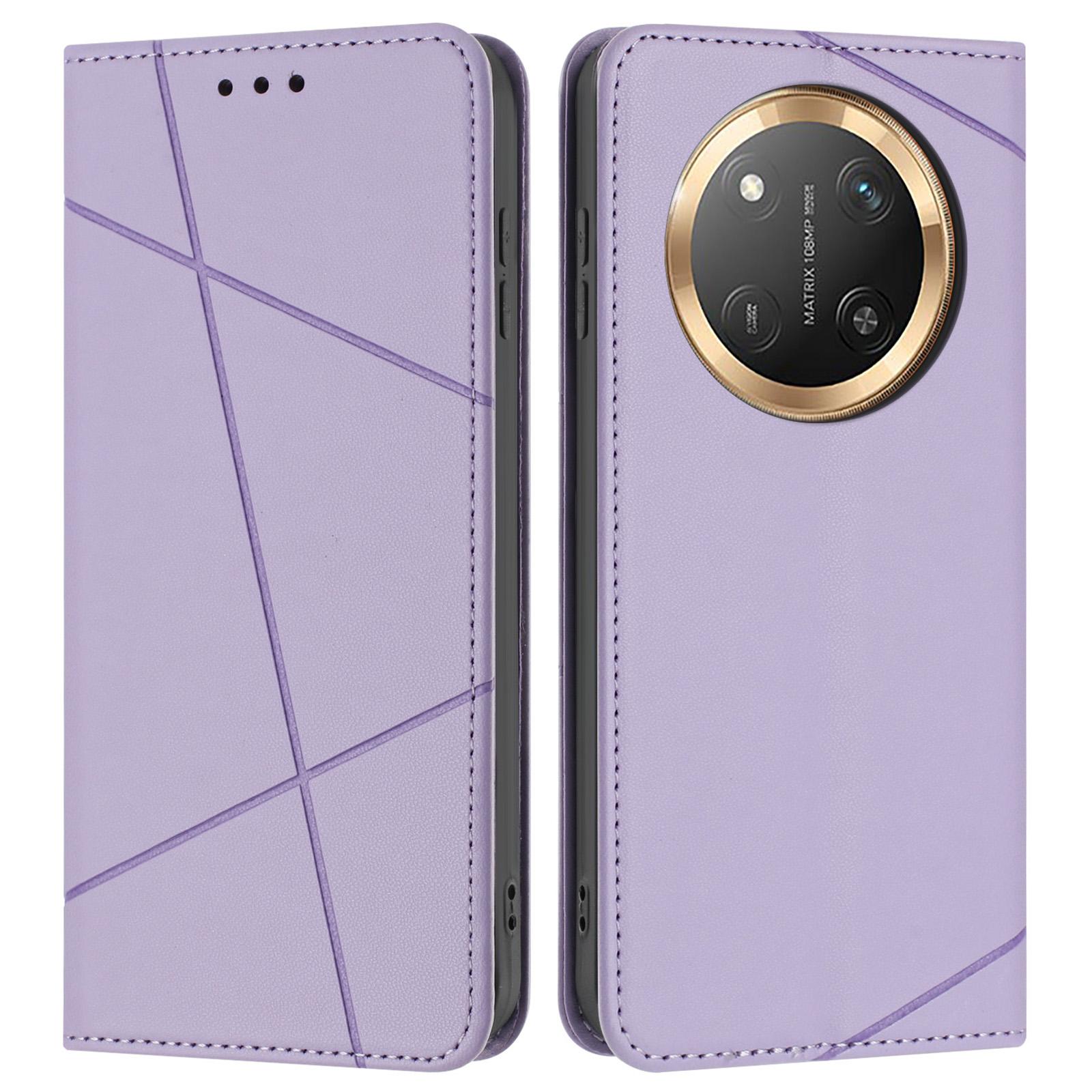 

Чехол-кошелек для Honor X60 Pro 5G/X9c 5G/Magic7 Lite 5G из кожи с тиснением в виде линий, подставкой и ремешком на запястье Purple