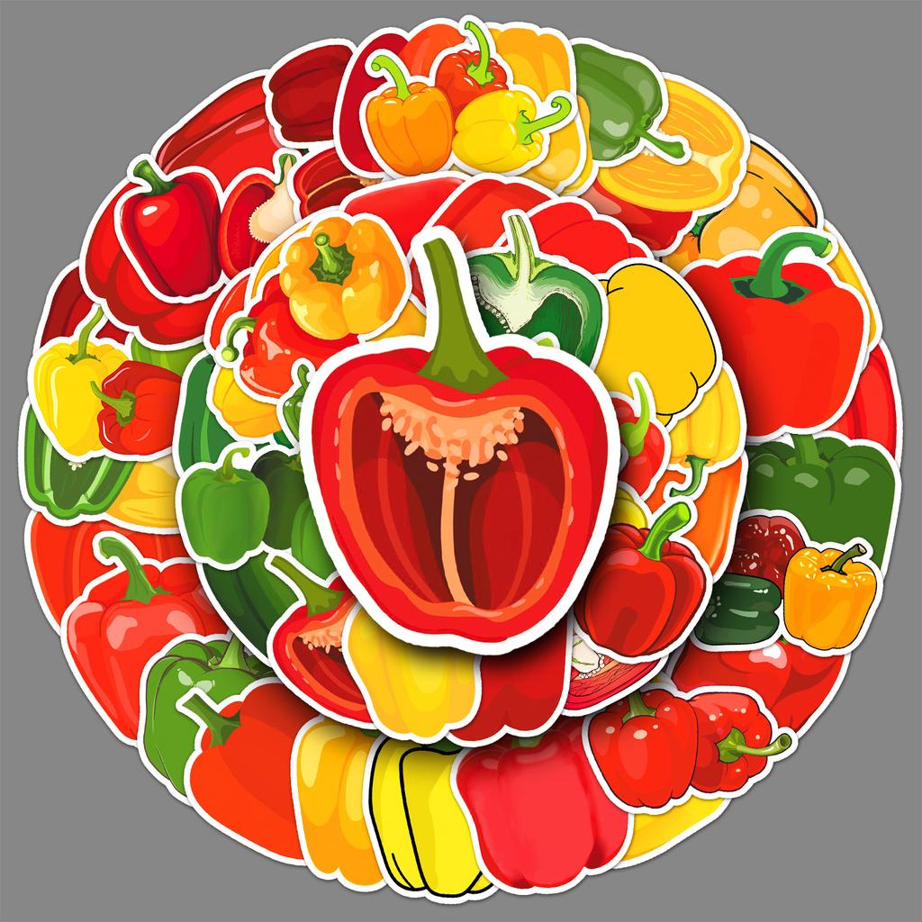 50 Colorful Pepper Graffiti Stickers Personalized Cartoon Vegetable Bell Pepper Gum Decorative Water Cup Mobile Phone Case Stickers