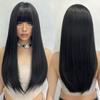 Black Straight Synthetic Wigs with Bangs Long Smooth Hair for Women Daily Soft Natural Looking High Temperature Fiber