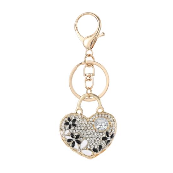

Keychain Pendant Heart Shape Charm Key Holder with Enamel Flower Design Lightweight Anti-Oxidation Durable Lobster Clasp Keyring чорний