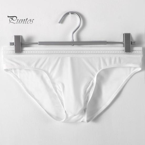 Men Briefs Mid-rise High Elasticity Tight Fit Breathable Panties Solid Color Mesh Stitching Sexy Underwear Daily Wear