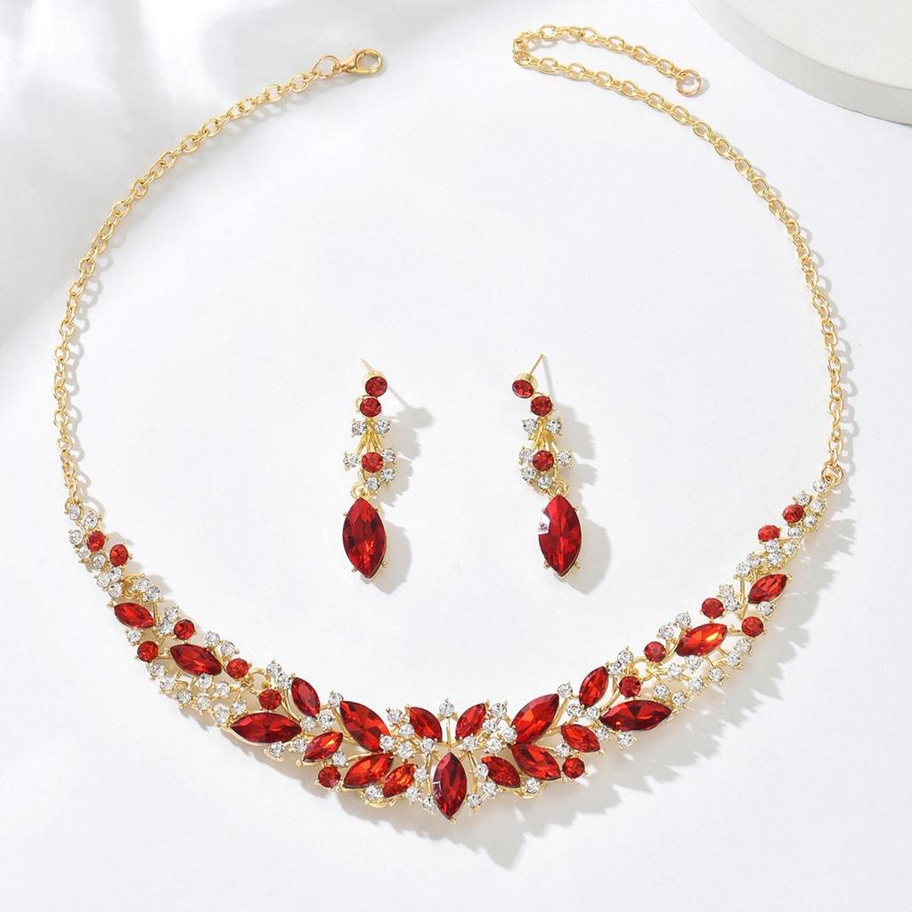 Elegant Rhinestone Water Drop Necklace Set - High-End European & American Court Style Jewelry for Women