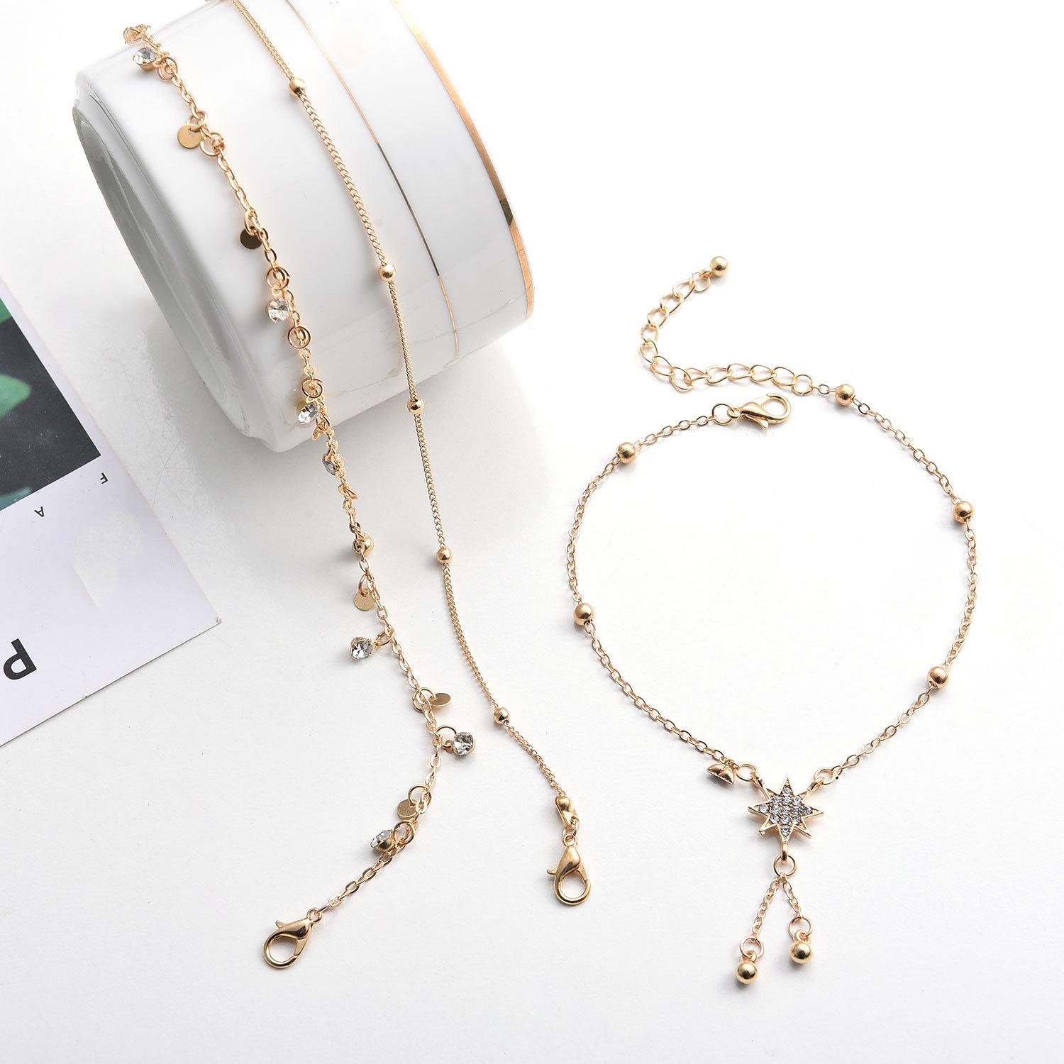 European and American accessories, multi-layer star alloy foot jewelry, handmade spring and summer beach anklets золотой