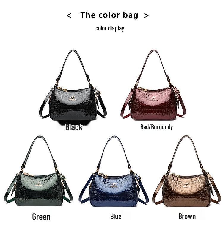 Korean Style Women's Crocodile Pattern Shell Crossbody Bag - 2025 Bright Leather Fashion