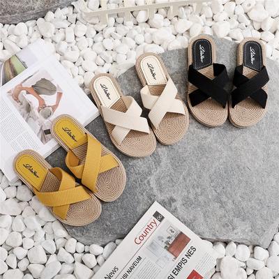 Fashion Ladies New Slippers Summer Cross Drag Fashion Hemp Rope Outer Wear Slippers Casual Sandals and Slippers