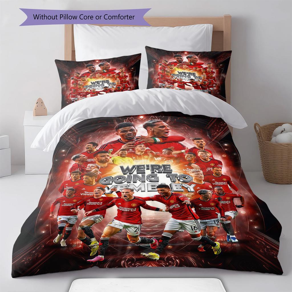 Man Utd Pattern Bedding Quilt Set Quilt Cover Pillowcase Home Decoration Birthday Gift (1 * Duvet Cover + 2 * Pillowcase, Without Core)