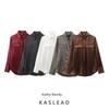 Kaslead New Arrival Women's Fashion Style Fashion Pocket Silk Satin Texture Long Sleeves Shirt 8987213