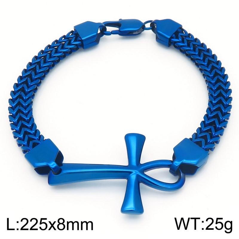 Rock Hip Hop Double Row Braided Chain Jewelry, Vintage Personality Splicing Titanium Steel Ancient Egyptian Cross Men'S Bracelet