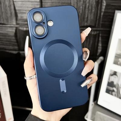 Funda Armadura Metálica Mate para Magsafe para iPhone 16 Pro Max Plus 15 14 13 Carga Inalámbrica Magnética Funda Protectora Antigolpes para Teléfono