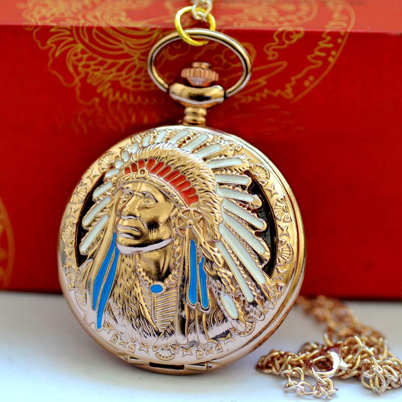 Nostalgische Indisches Muster Quarz Taschenuhr Retro Anhänger 1005