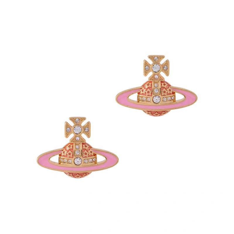 Kejsarinna Rosa Emalj Saturn Örhängen - Lyxig, Minimalistisk Planetdesign