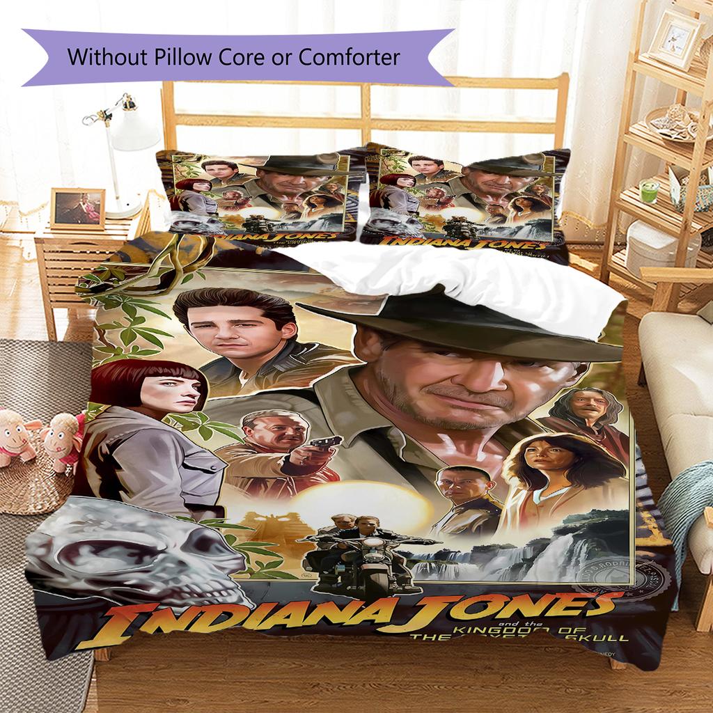 Indiana Jones Pattern Bedding Quilt Set Quilt Cover Pillowcase Home Decoration Gift (1 * Duvet Cover + 2 * Pillowcase, Without Core)