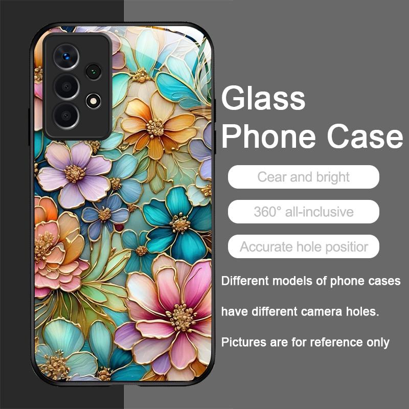 Luxury Flower Marble Texture Tempered Glass Phone Case for Samsung Galaxy S25 Ultra S24 S23 Plus S22 S21 S20 FE A56 A55 5G Cover