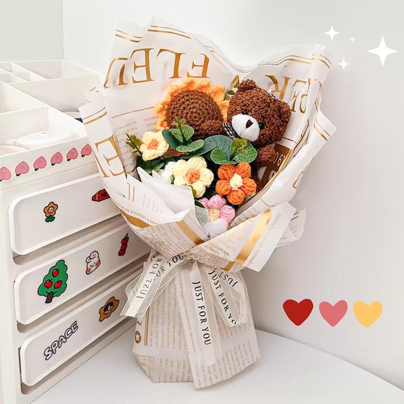 Crochet Flowers Bouquet Eternal Flower Wedding Gift for Guests Woven Sunflower Christmas Bouquet Cadeau Mariage Pour Invites