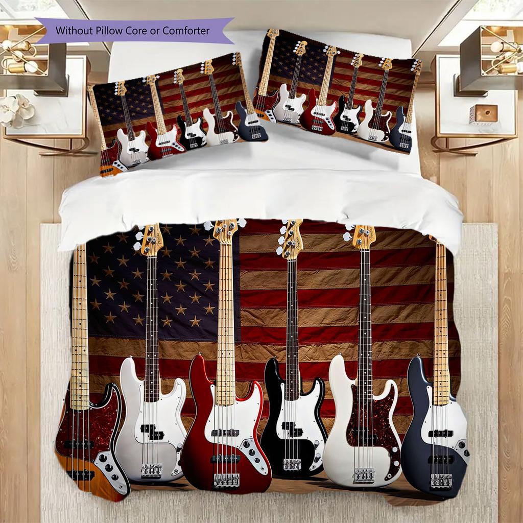 1PC Music, guitar Theme Bedding Quilt Set Quilt Cover Pillowcase Home Decoration Birthday Gift (1 * duvet cover + 9 * pillowcase, without core)