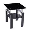 2-Piece Tempered Black Glass Sofa Table, Black Nightstand with Metal Leg for Living Room
