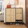 Shoe Cabinet with Shoe-Changing Stool, Shoe Rack with Three Flaps and Open Storage Area, Suitable for Hallway, Bedroom