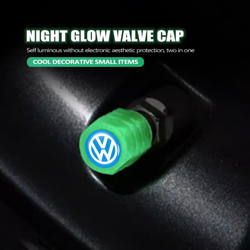 4PCS Car Luminous Tire Valve Cap Fluorescent Night Glowing Decor For Volkswagen VW Golf 4 5 6 7 Polo Jetta Sagitar Magotan