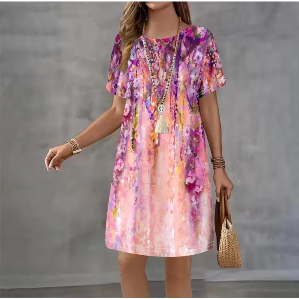 Creative Colorful Patterns 3D Printing Dresses Women Fashion Summer Loose Plus Size Comfortable Breathable Short Sleeve Dresse