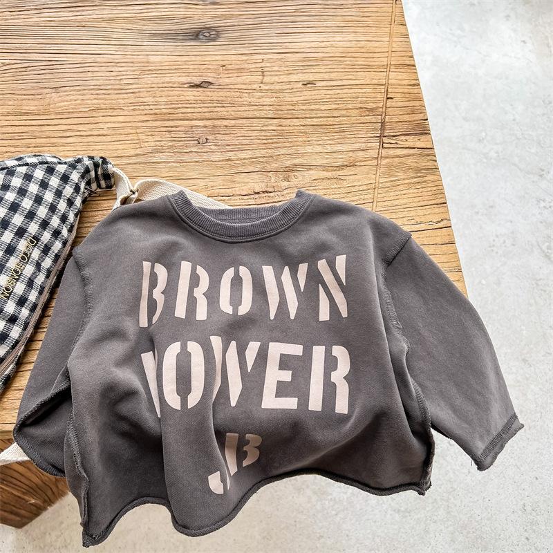 Autumn Korean Style Solid Color Letter Print Kids Long Sleeve Pullover Sweatshirt
