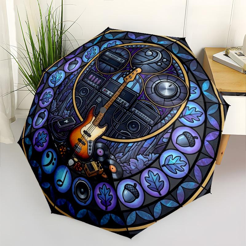 Music Nature Harmony Pattern Umbrella, Portable and Foldable Design, 8 Ribs, a Casual Accessory for Halloween, Christmas, and Birthday Gifts.