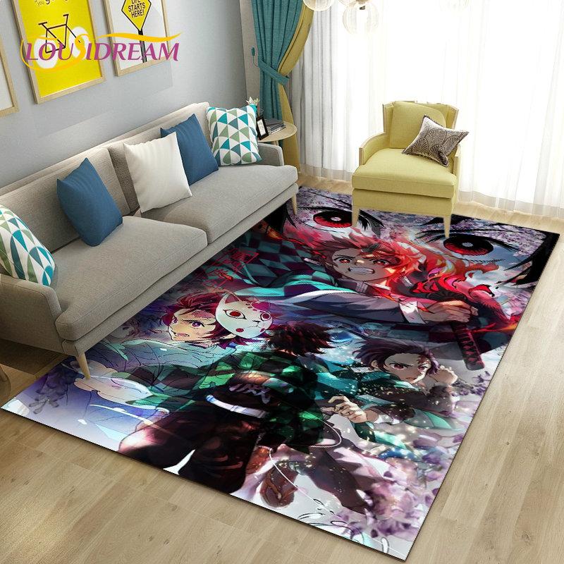 3D Demon Slayer Cartoon Area Rug Large,Carpet Rug for Living Room Bedroom Sofa Doormat Decoration,Kids Play Non-slip Floor Mat