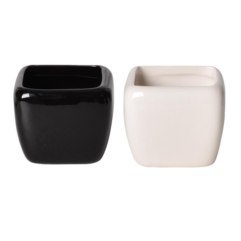 Mini Quadratisch Schwarz Weiß Keramik Sukkulenten Topf, Minimalistischer Schreibtisch Blumentopf, Kleiner Behälter für Daumenpflanzen
