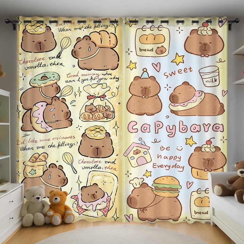 Jul Kapibara Anime Vardagsrum Sovrum Gardiner För Vardagsrum Perforerade Dammtäta Mörkläggningsdraperier Kökslucka Hem