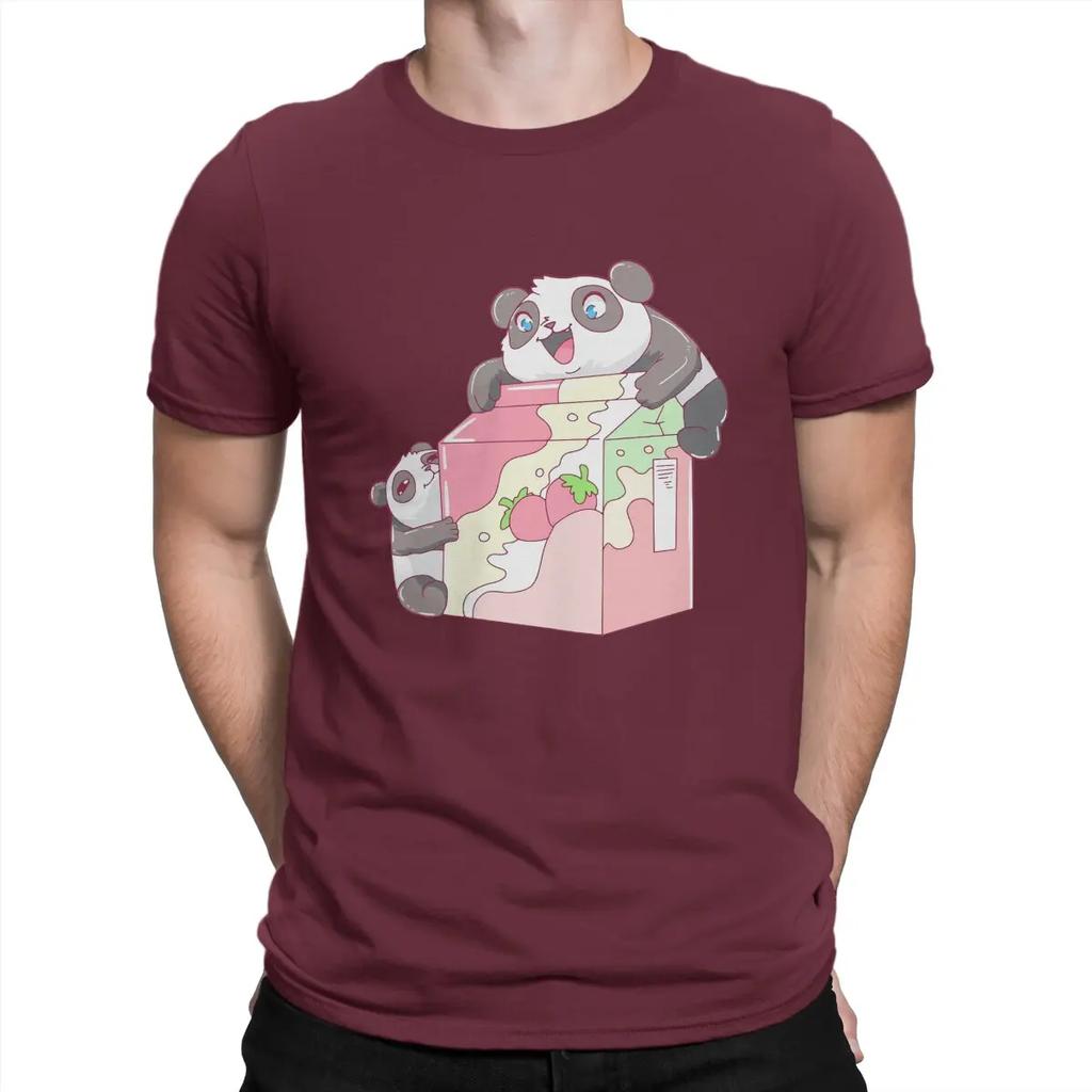 Kawaii Anime Panda Man TShirt Panda Strawberry Milk Kawaii Distinctive T Shirt Harajuku Streetwear New Trend Unisex