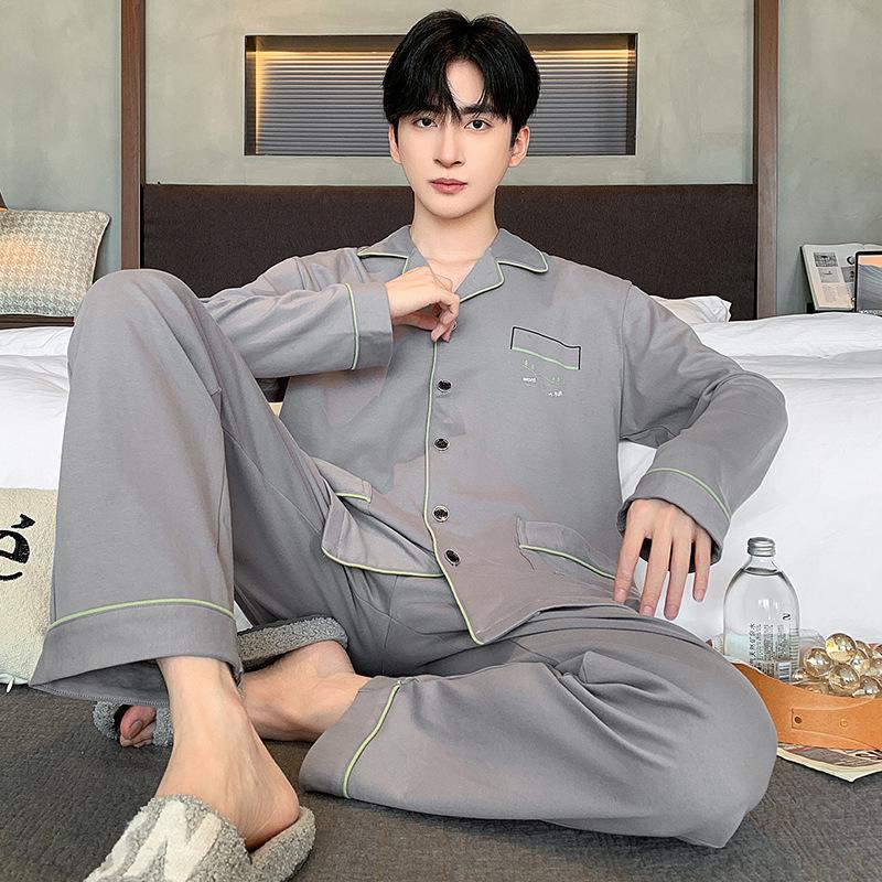 2024 Men's Long Sleeve Cotton Pajamas - Spring/Fall Teen Boys Home Wear Set