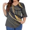 Women's Fashion Casual  Printed V-Neck Pleated Seven Minute Sleeve Ruffle Sleeve T-Shirt Plus Size Tops