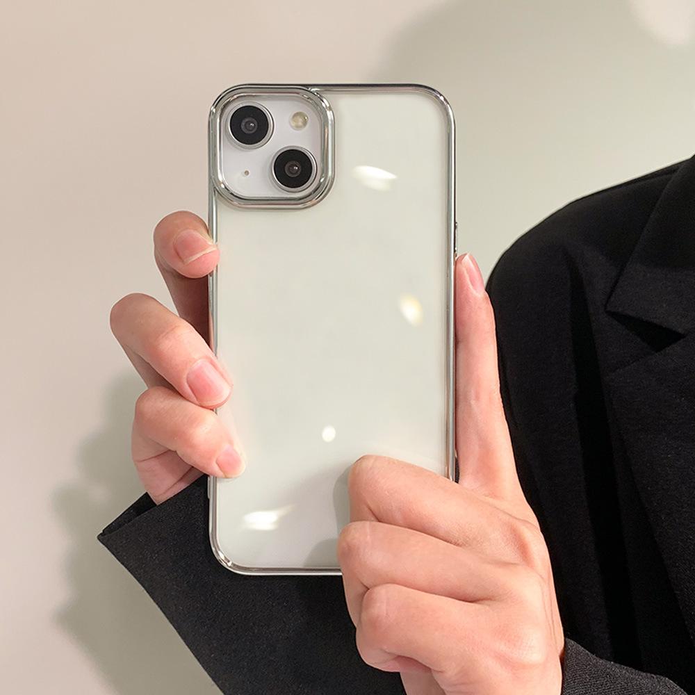 Electroplated transparent case 14promax mobile phone case 13 Apple 15 protective case iPhone12 soft case 11 large hole couple