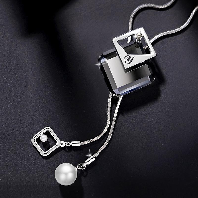 Chaîne de pull longue simple pendentif carré style ethnique collier pendentif avec cristal bijou mode