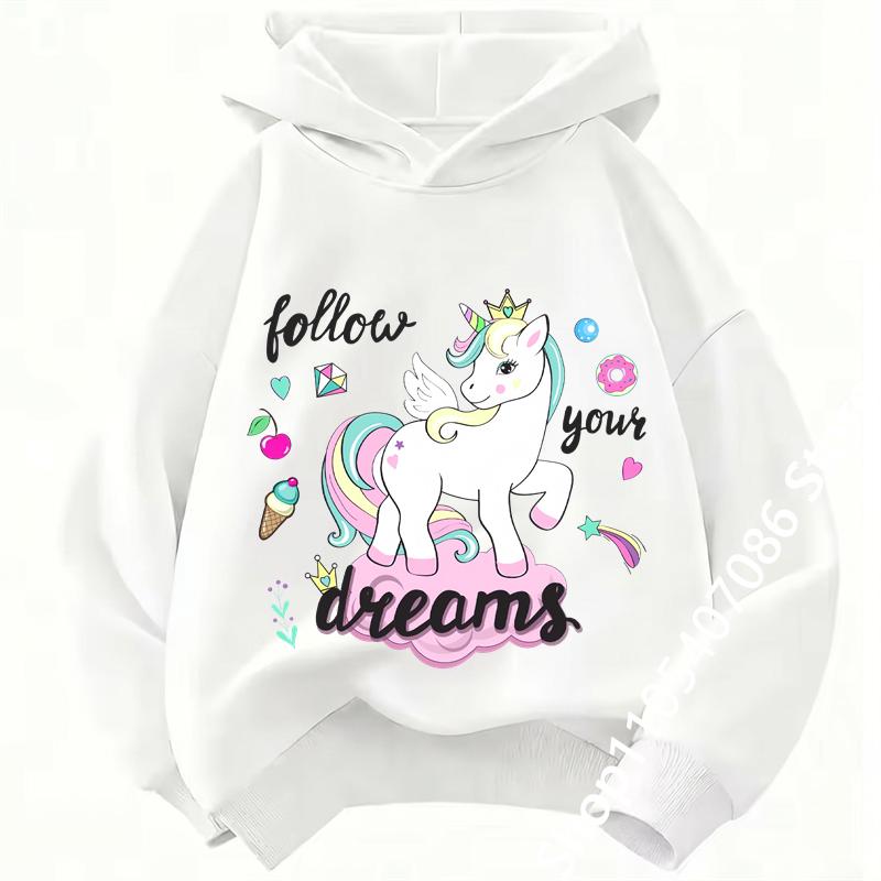 Autumn Winter Cute Unicorn Print Children's Hoodie Top Fashion Sports Long Sleeve Casual Boys Girl Pullover Kid Sweatshirt Coats