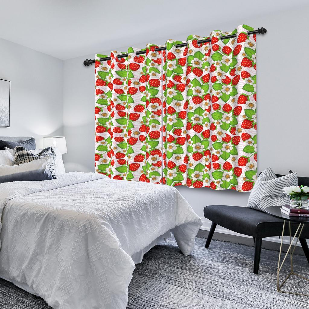 2Pcs Fruit Strawberry Window Curtain Children's Bedroom Blackout Thermal Insulated Room Darkening Noise Reduction Grommet Drapes