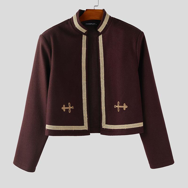 

INCERUN Мужские куртки с длинным рукавом, вышивкой, пэчворком, открытые спереди, повседневные, короткие, тонкие