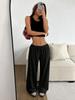 European & American Women's Solid Color Elastic Waist Wide-Leg Casual Pants