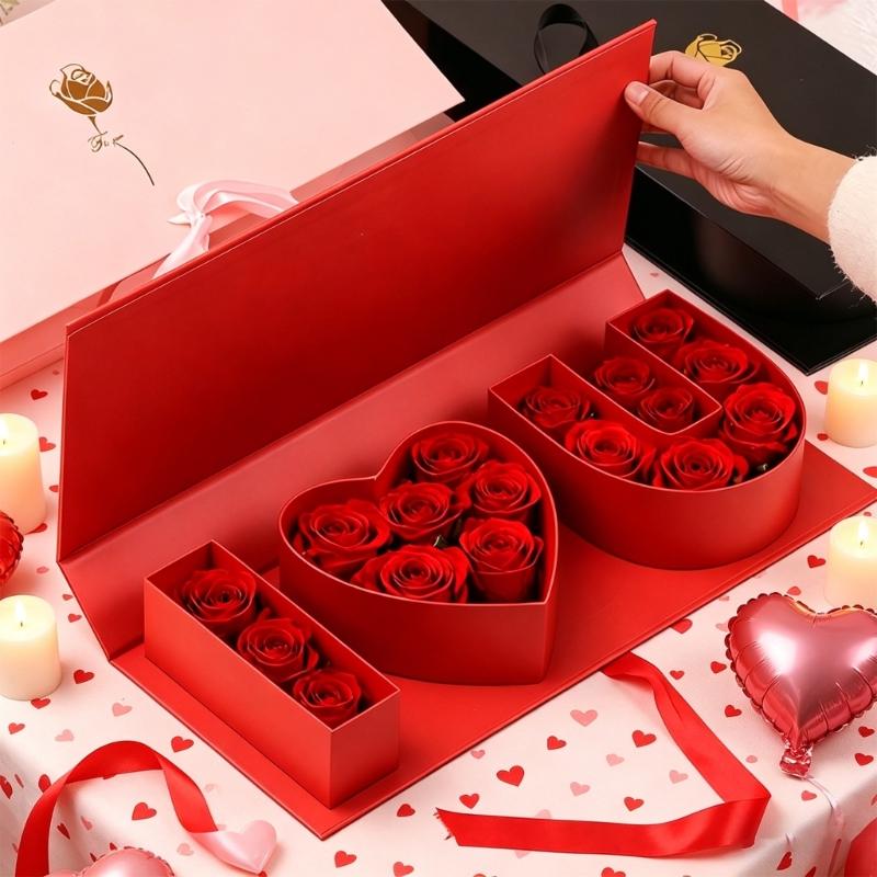 Cardboard Letter Combination Gift Box With Ribbon Flower Wrapping Container For Birthday Valentines Day Anniversary