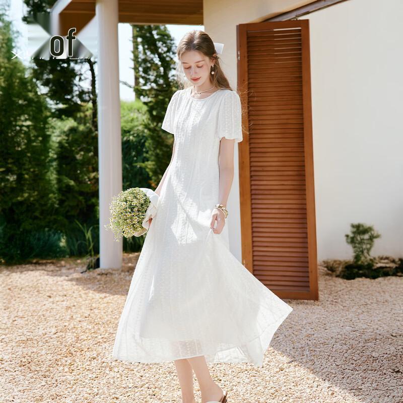 French Embroidered White A-line Dress S белый