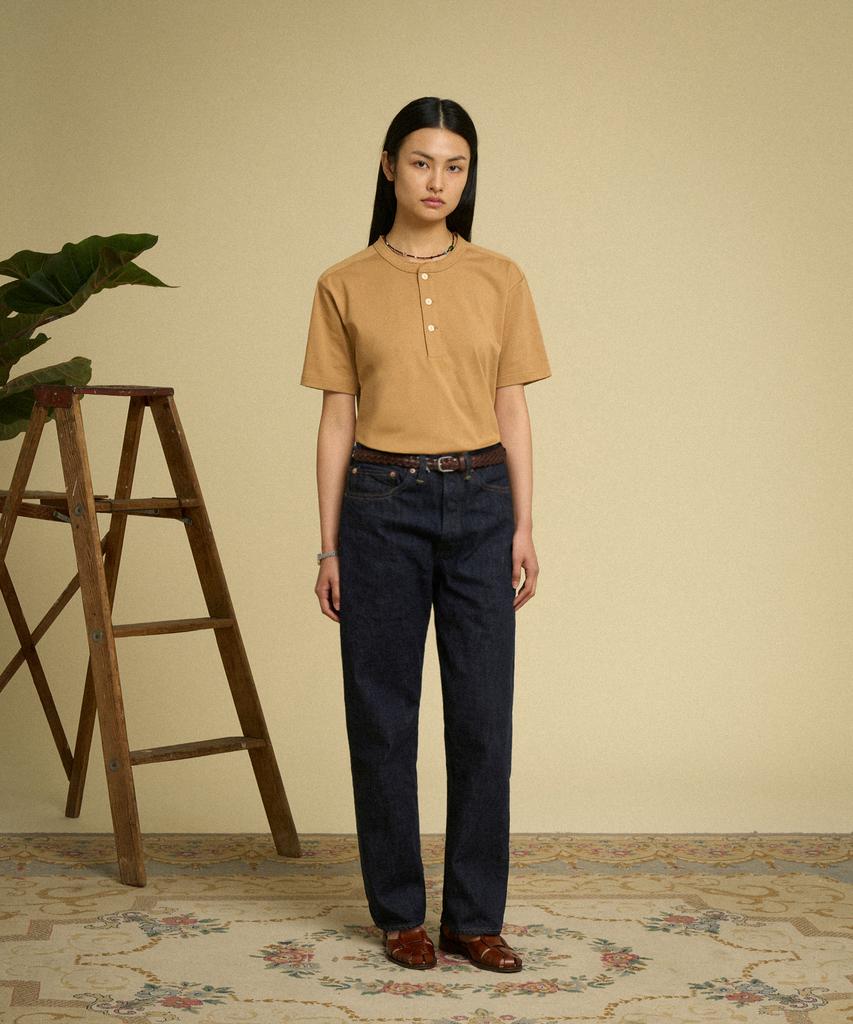 Beulonseun 10.6 Oz Cotton Short Sleeve Henley Tee Camel