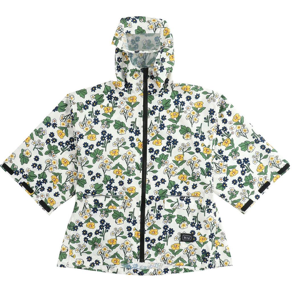 KiU Heavy Rain Poncho with Flora Size Includes Storage Children's Raincoat, Sleeves, Off-White, M, Bag, K71M-050