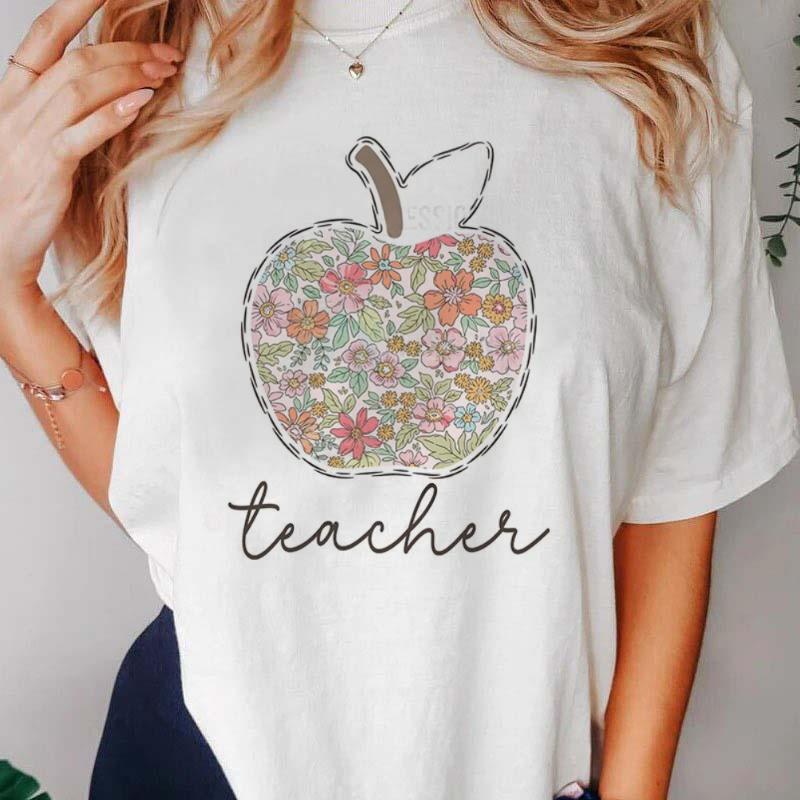 

Pattern 90s Letter Apple Print TShirt Harajuku New Round Neck Cartoon Fun Summer Womens Casual Fashion Womens White Top S
