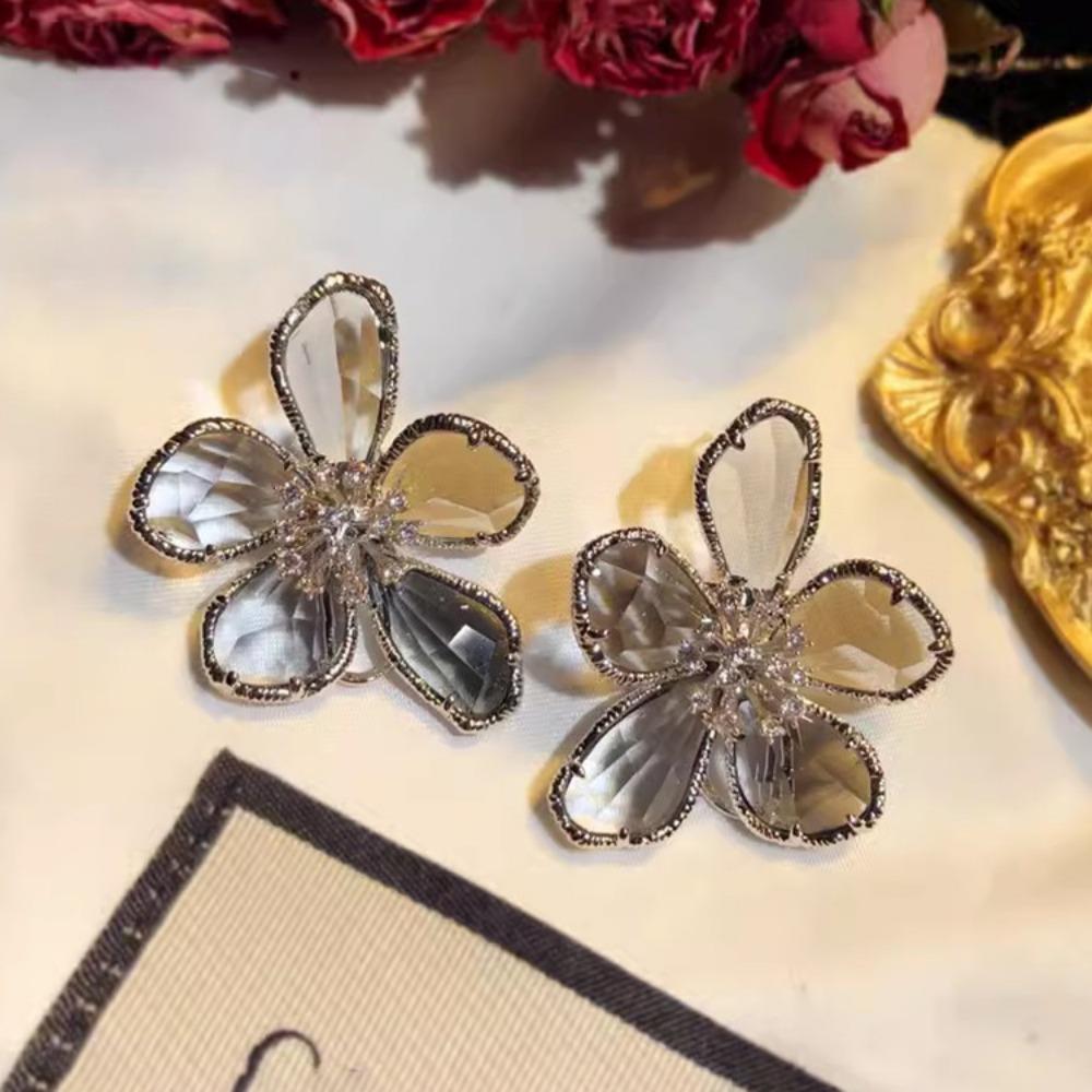 Crystal Flower Earrings Fashion Temperament Internet Celebrity Earrings Female Personality Stud Earrings