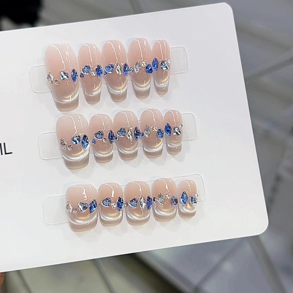 Pure Handmade Phototherapy Wearable Nail Tablets Blue Magpie Wearable Nail Finished Product Reusable Nail Patches