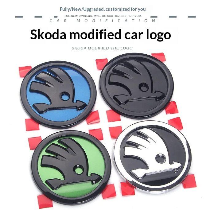 Skoda Black Grille Emblem 90MM & Trunk Badge 80MM, ABS, Multi-Color, Single Piece for Skoda Models hkjn65