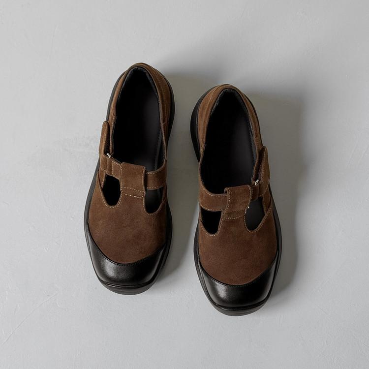 

Korean college style round head leather T-band versatile fashion dad shoes not tired feet single shoes retro casual sports 39 темно-коричневого кольору