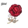 Stylish Brooch Faux Pearl Fabric Rose Artificial Flower Pin