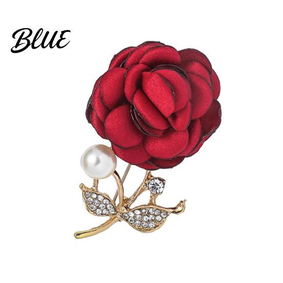 Stylish Brooch Faux Pearl Fabric Rose Artificial Flower Pin