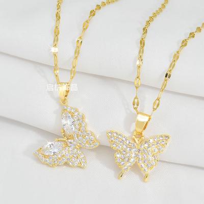 Design Schmetterling Halskette Damen Hoher Sinn Einfach Vielseitig Trend Voller Diamant Anhänger
